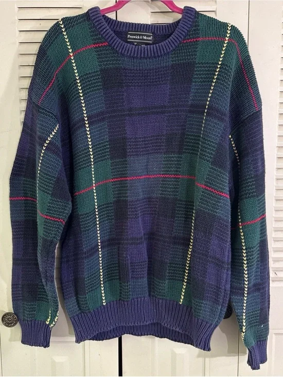 Vintage 9Os Multicolor Plaid Pattern Preswick & Moore 100% Cotton XL Sweater