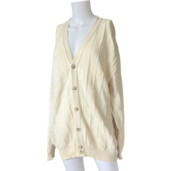 Vintage Cream Knit Fisherman Sweater Cotton Croft & Barrow Mens Size Large Tall