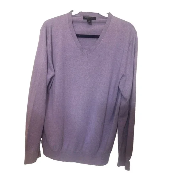 Banana Republic Luxury Blend Mens L Silk Cotton Cashmere Lilac V Neck Sweater