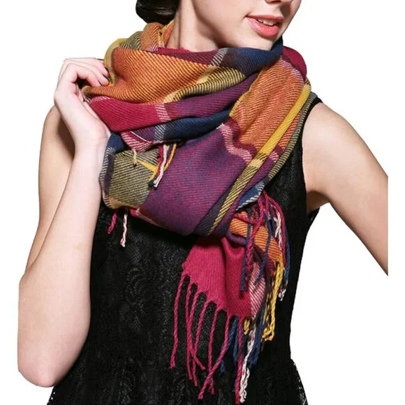 Women's Multi Colour Fashion Long Shawl Big Grid Winter Warm Lattice Large Scarf