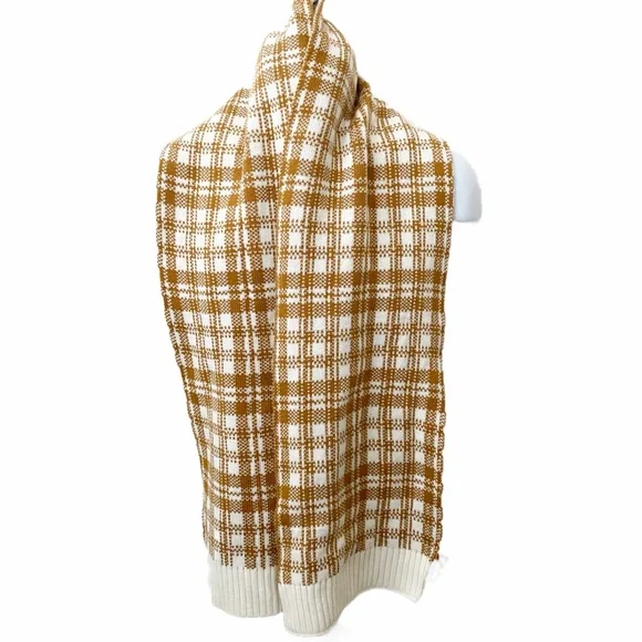 Timberland Buffalo Plaid Knit Scarf Tan Cream