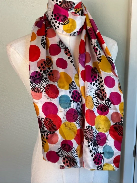Bundle 2/$30! Colorful Polka Dot Silky Scarf 66 x 20 Cheerful EUC