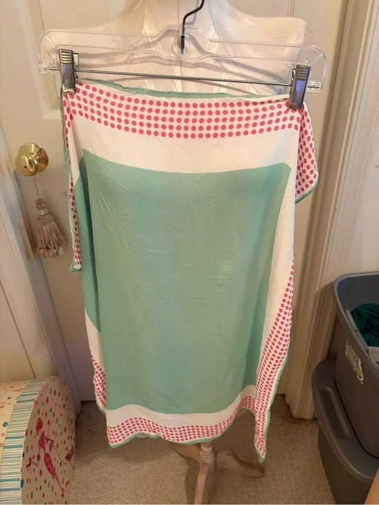 Vintage Mint and Pink Polka Dot Lightweight Scarf Wrap
