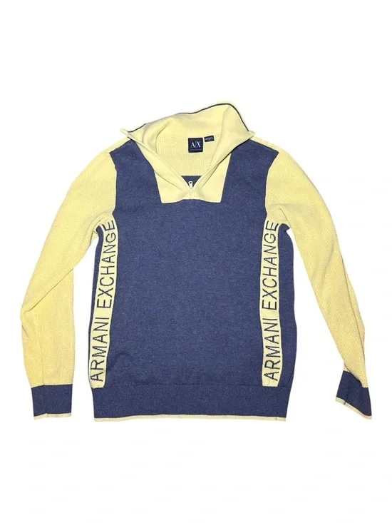 Armani Exchange AX Spellout Colorblock Half Zip Sweater Y2K Size Medium