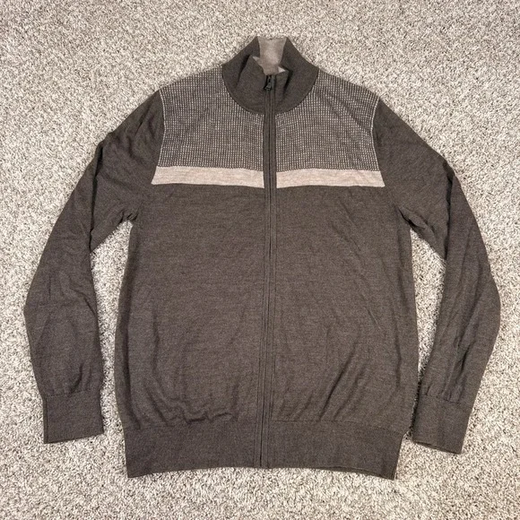 Banana Republic Sweater Mens L Brown Merino Full Zip Mock Neck Academia‎