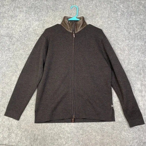 Tommy Bahama Sweater Mens Small Merino Wool Full Zip Academia Preppy Elbow Patch
