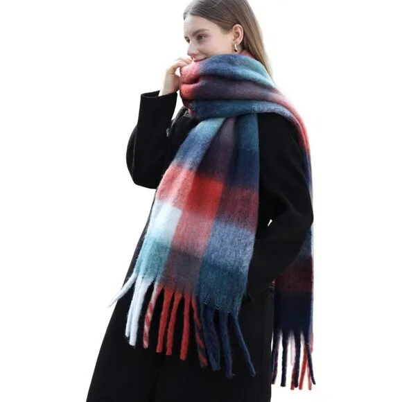 Women's Red Green Winter Warm Long Shawl Cold Weather Thick Blanket Scarfs
