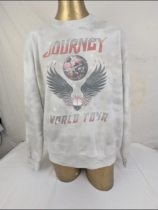 Journey World Tour Acid Washed  Grey & White Sweashirt Scarab Logo Medium