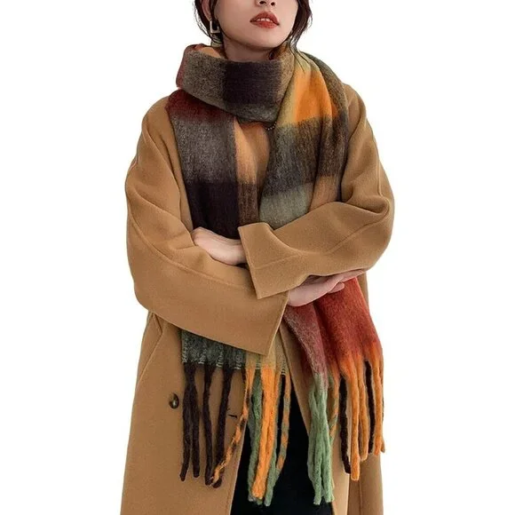 Women's Orange Grey Black Winter Warm Shawl Cold Weather Thick Blanket Scarfs