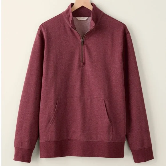 Garnet Hill Mens French Terry Quarter-Zip Sweatshirt Heathered Red  Large cozy