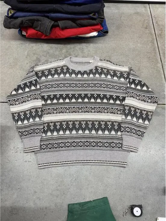 vintage beige olive green and tan striped knit sweater size xl