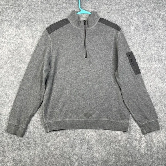 Bugatchi Uomo Sweater Mens Medium Gray 1/4 Zip Pullover Mock Neck Casual
