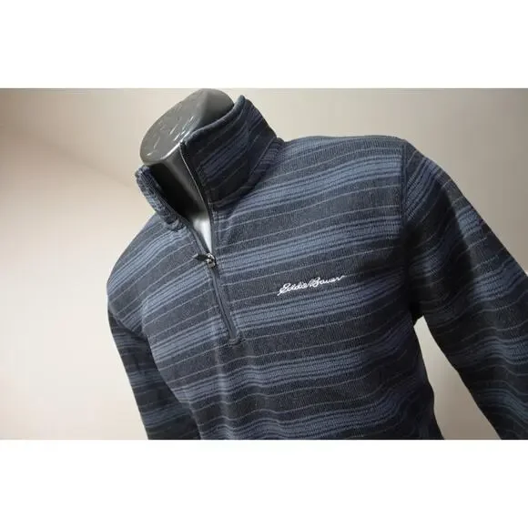 Eddie Bauer‎ Camp Sweater 1/4 Zip Fleece Pullover Striped Mens Size Medium