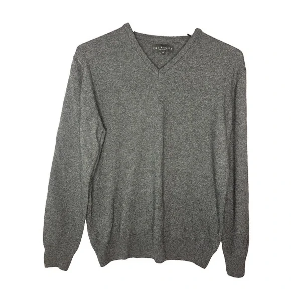 Emi Maglia Wool Cashmere Blend‎ Italian Soft Warm Pullover V-Neck Grey Sweater M