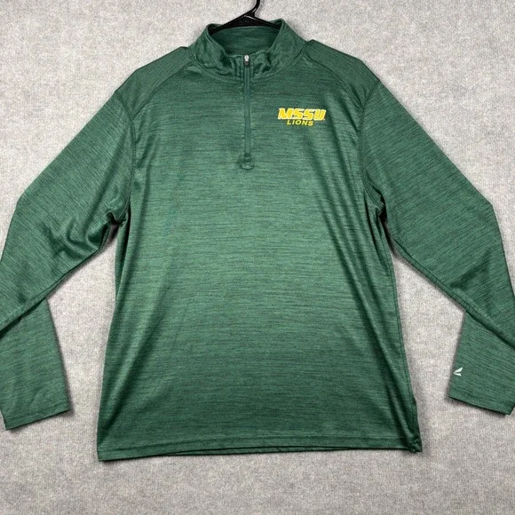 BSN Sports MSSU Lions 1/4 Zip Pullover Performance Athletic Large Green Heather