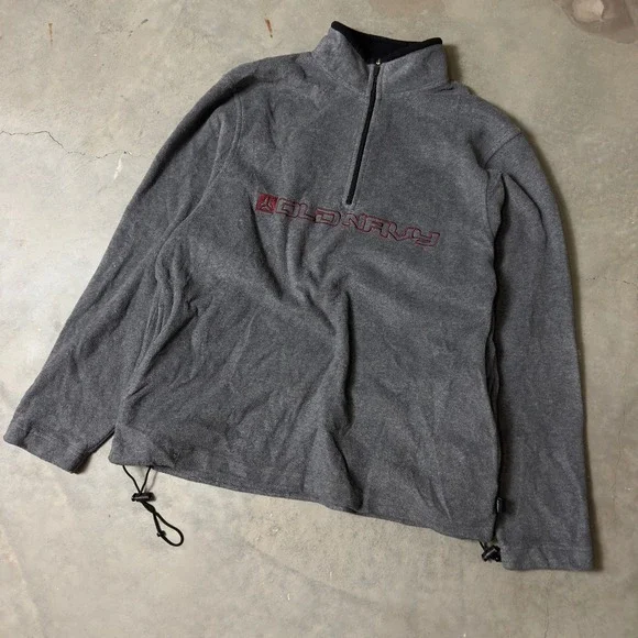 Vintage Old Navy Fleece Pullover Mens XL Grey Y2K Gorpcore Quarter Zip Logo