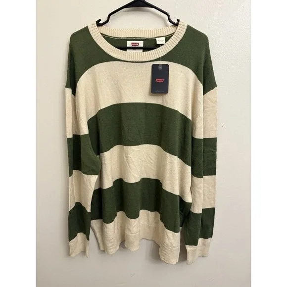 Levi's Men's Striped Crewneck Knit Sweater Green Cream White XL NWT New
