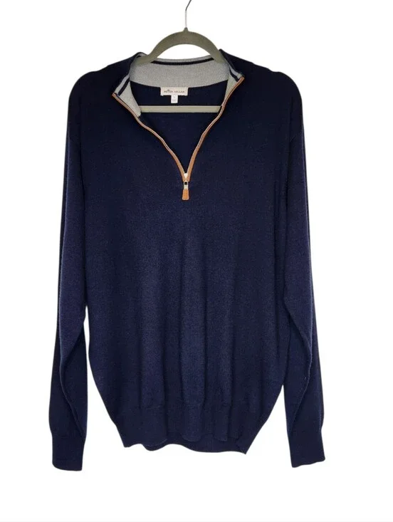 NWOT Peter Millar Navy Merino Wool Silk Blend 1/2 Zip Sweater Size Large