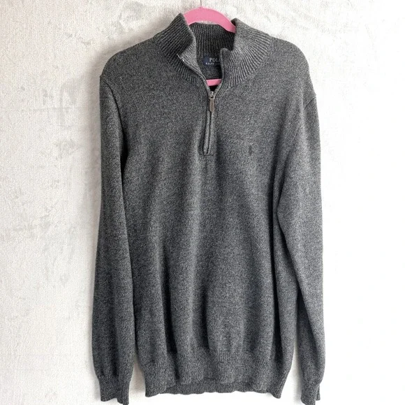 Polo Ralph Lauren Qtr Zip Pullover Mens L Tall Dark Gray