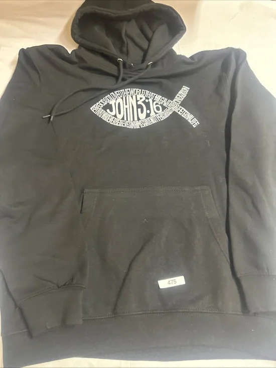 Black Hoodie with White John 3:16 Fish Graphic