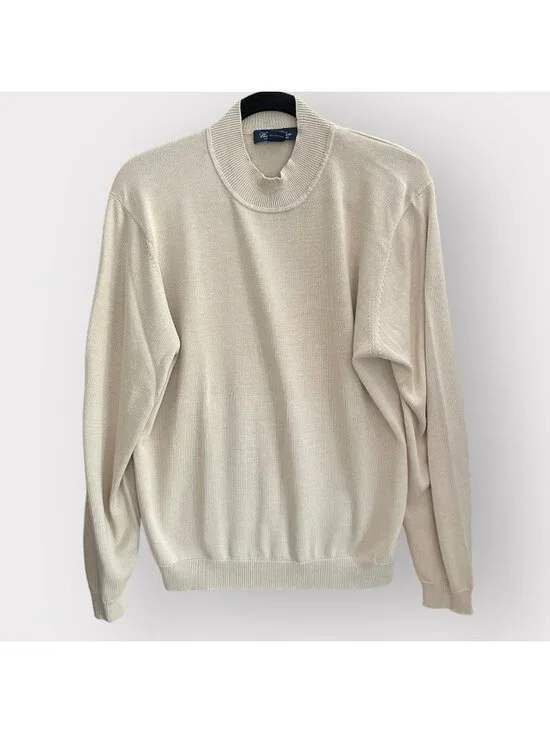 Vintage Brooks Brothers M Beige Gold Silk Blend Long Sleeve Mock Neck Sweater