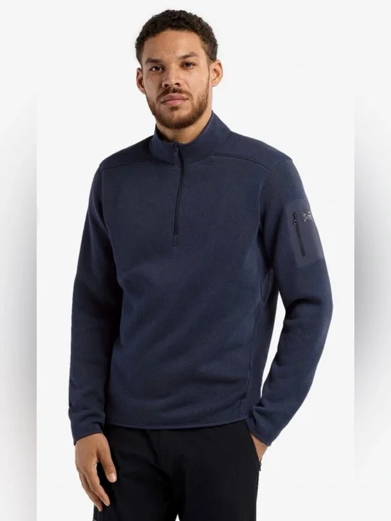 Arc’teryx Men’s Covert Half Zip Sweatshirt in Black Sapphire Heather , Large
