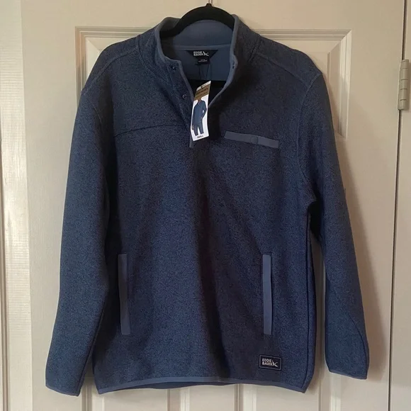 NWT Eddie Bauer Men's Fleece Quarter-Snap Pullover Sweater Blue Small