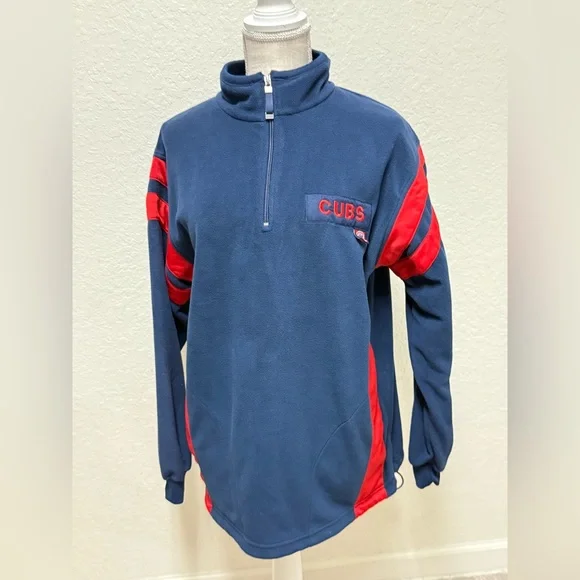 Chicago Cubs Navy and Red Men's Fleece Pullover Size