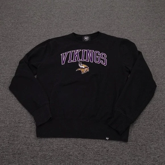 Minnesota Vikings Sweatshirt Mens Medium Black NFL Football '47 Crewneck