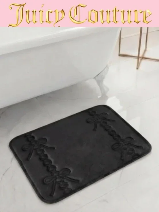 Juicy Couture Home Corset Bows Quilted Memory Foam Bath Rug- Black