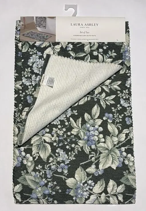 Laura Ashley Bramble Berry Bath Mat Rugs Set Green 2 Pcs 20