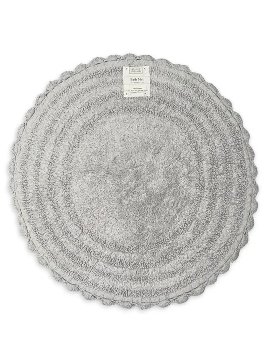 Home Collections Scalloped Round Cotton Bath Mat Nonskid Gray 25”