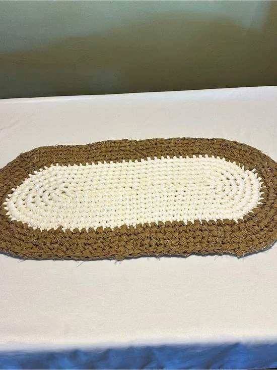 Handwoven braided rag rug Cream and Brown Oval rug  - Neutral Braided Accent