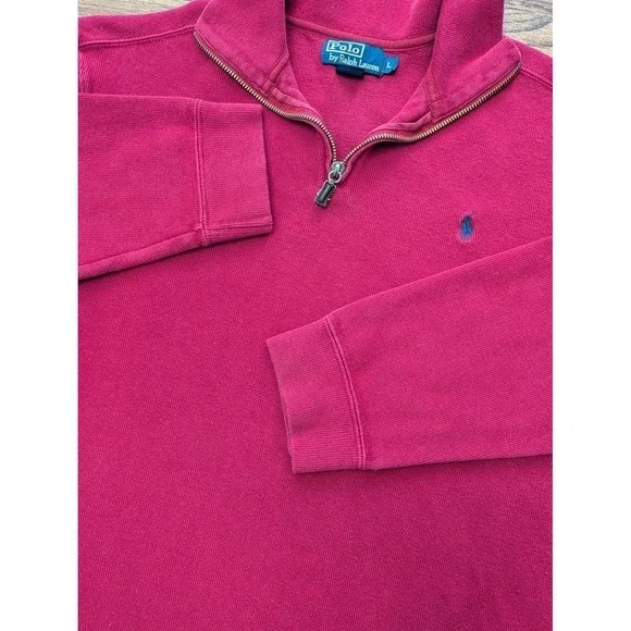 Polo Ralph Lauren French Ribbed 1/4‎ Zip Pullover Red Sweater Sz L Preppy Money