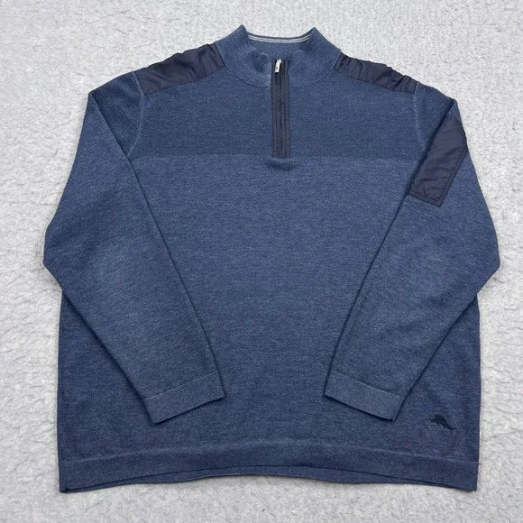Tommy Bahama Island Fairway Half Zip Sweater Men's‎ XXL Blue Zip Pocket Pullover