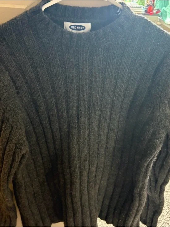 Old Navy Men's Charcoal Ribbed Crewneck Sweater