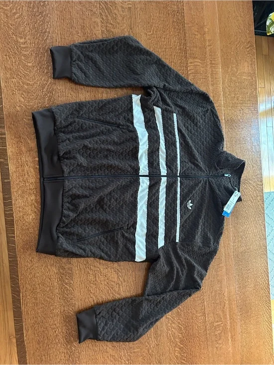 adidas Brown Quilted Track Jacket with White Stripes