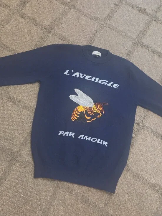 100% Authentic GUCCI  L'aveugle par amour bee wool  sweater  Blue XL