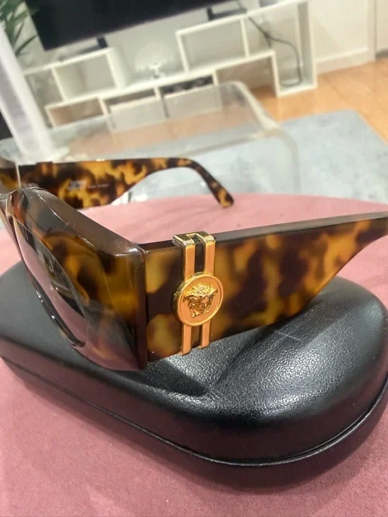 Versace Tortoise Shell Sunglasses with Gold Medallion Accents