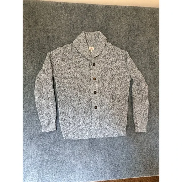 Faherty Mens Shawl Collar Cardigan Sweater Grey Marled Cotton Cashmere Large
