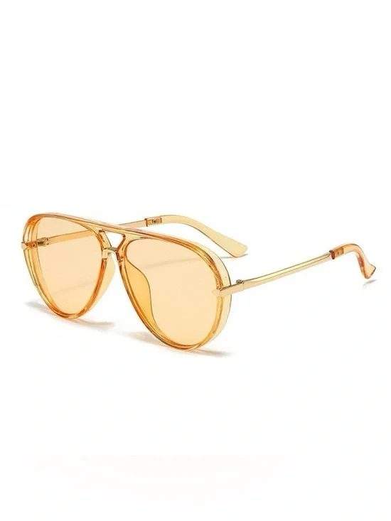 Oversized Retro Aviator Amber Clear Frame Sunglasses