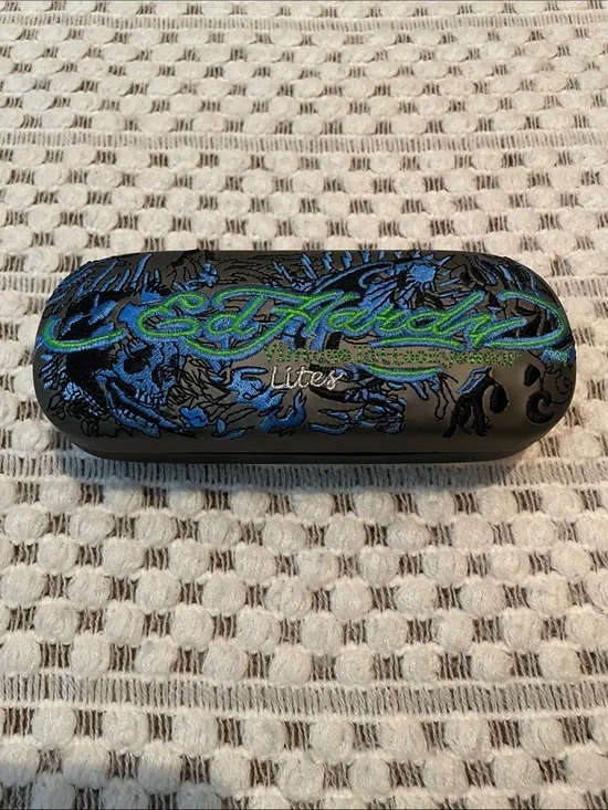 Ed Hardy by Christian Audigier Eyeglasses Sunglasses Hard Case Blue Embroidered