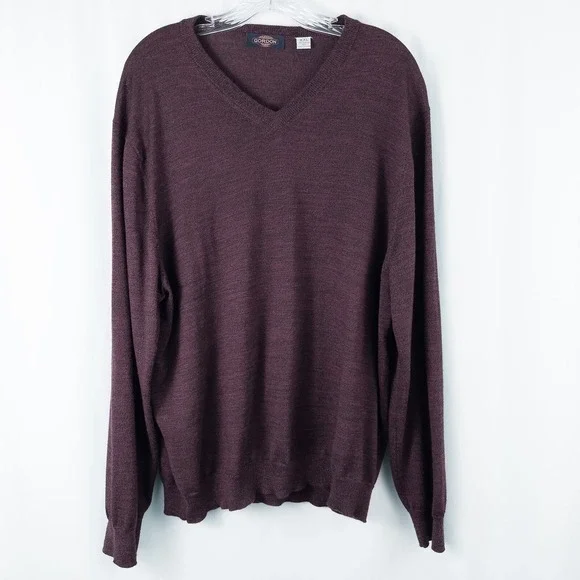 Gordon Mens Merino Wool‎ V Neck Long Sleeve Sweater Size XXL Heathered Purple
