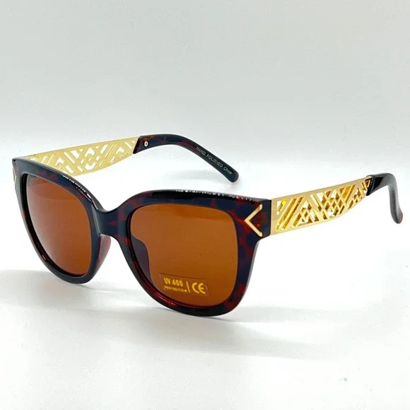 Tortoise‎ Sunglasses Designer Gold Accent UV400 Protection Women Classic Luxury