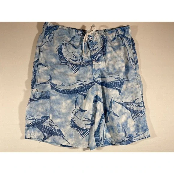 Bass Pro Shop Swim Trunks Mens Medium Marlin Coastal Fishing Beach Shorts