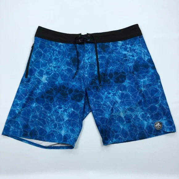 Pelagic Hydro-Lite Mens Blue Geometric Fishing Board Shorts Size 40 Deep Sea
