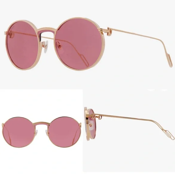 NWT Cartier C De Red Round Gold Frame Sunglasses 99-1-140 $1295
