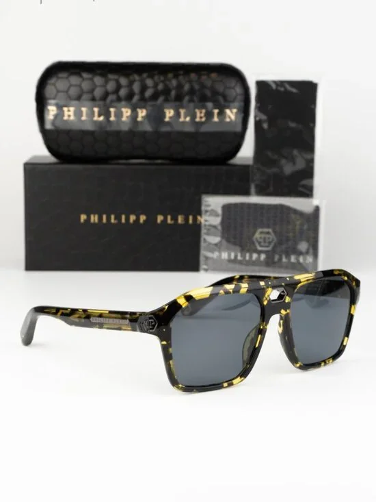 Philipp Plein Women Sunglasses Havana Grey Pilot SPP072M 0709 NEW AUTHENTIC
