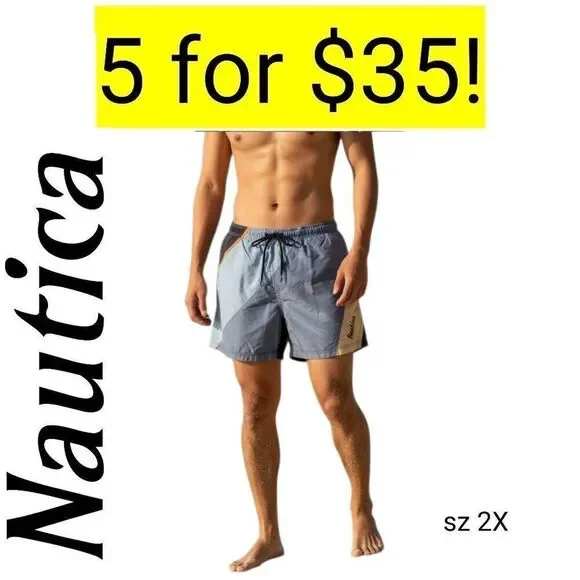 Nautica Swimwear Blue Swim Trunks With Pockets Shorts on Sale 5 for 35