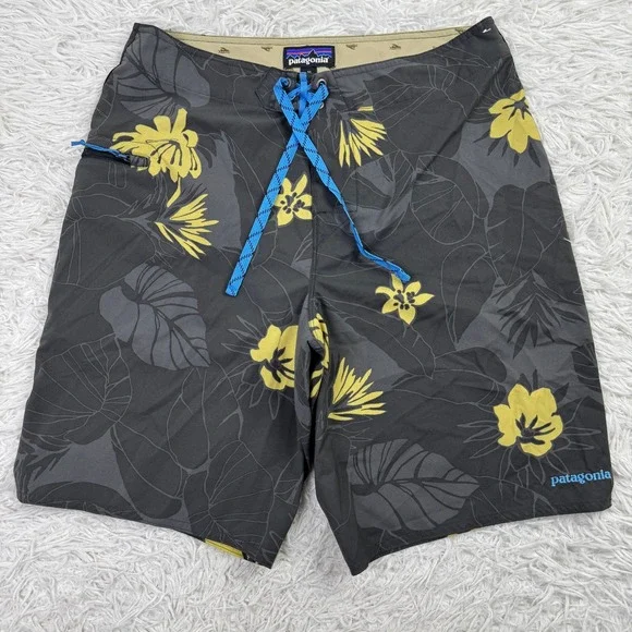Patagonia‎ Shorts Mens 31 Black Floral Stretch Planing Boardshorts 20